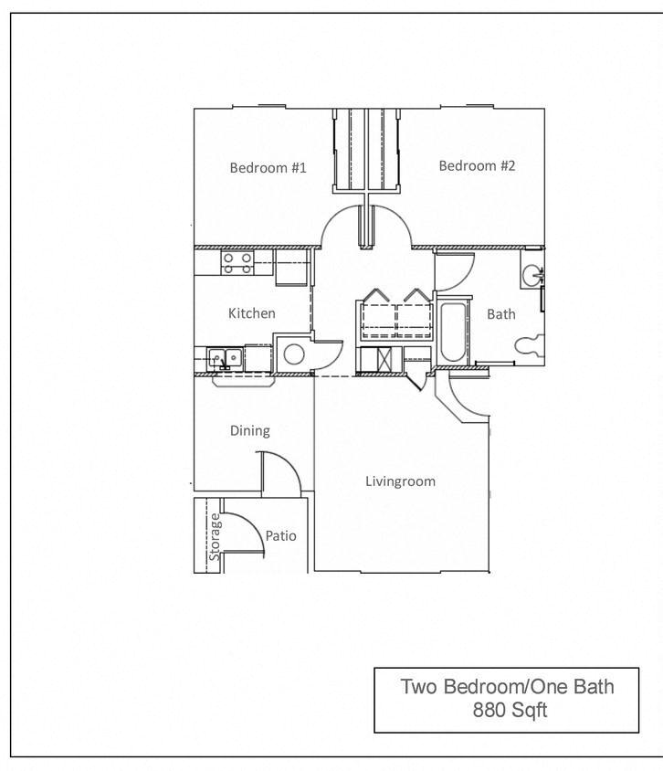 a floor plan of two bedroom one bath